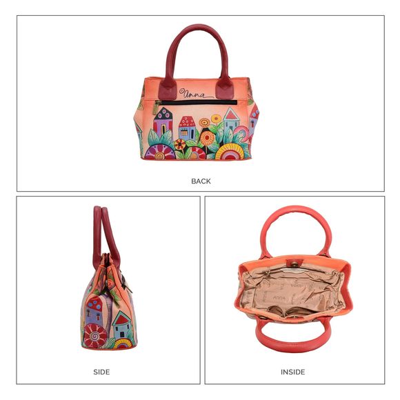 Hand Painted Genuine Leather Small Convertible Tote - Village Of V :^) - Picture 3 of 6